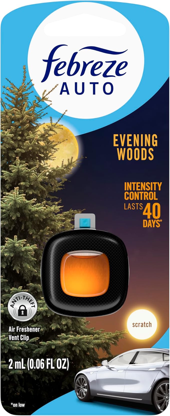 Febreze AUTO Air Freshener Odor-Fighting Automotive Vent Clip Evening Woods Scent 8 Count