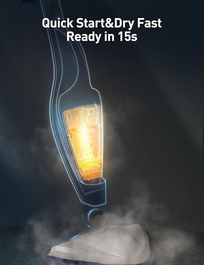 12-in-1 Steam Mop Fast 15-Sec Heat-Up 1500W Detachable Handheld Steam Cleaner with 2 Dirt Grip Pads Removes 99.99% Stubborn Stains for Hardwood Floors Clothes Windows Tiles Furniture White