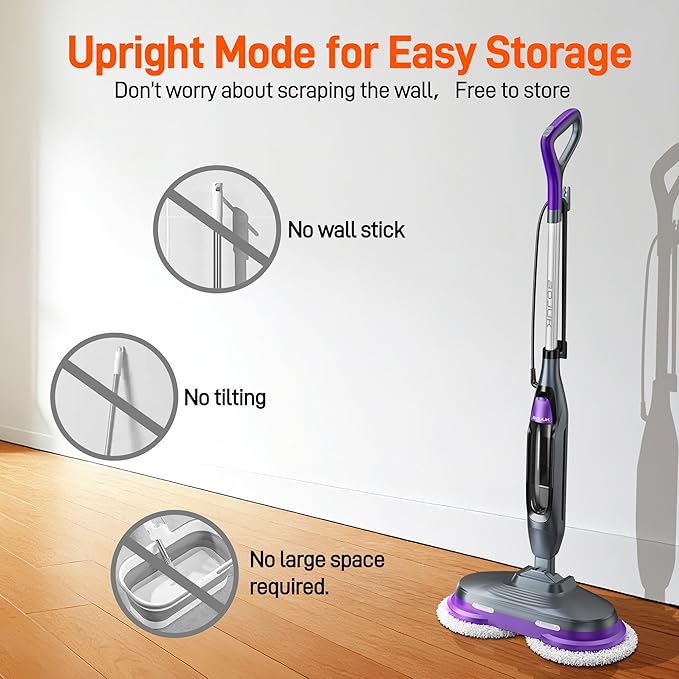 Scrub &amp Steam Mop with Rotating Mop Pads LED Headlights 6 Scrub Pads Large Tank Swivel Steering Effortless Scrubbing Hard Floor Cleaner Upgraded
