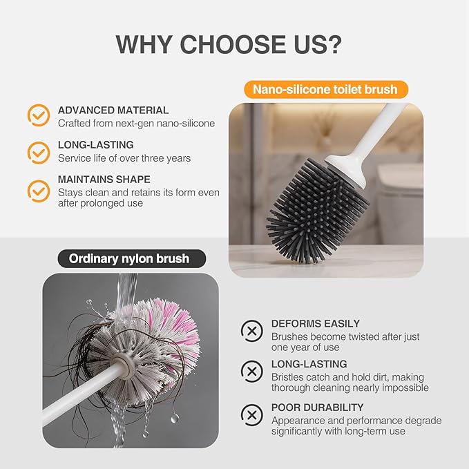 Lefree 2 Pack Silicone Toilet Brush Set with Ventilated Holder Floor Standing &amp Wall Mounted Toilet Scrubber