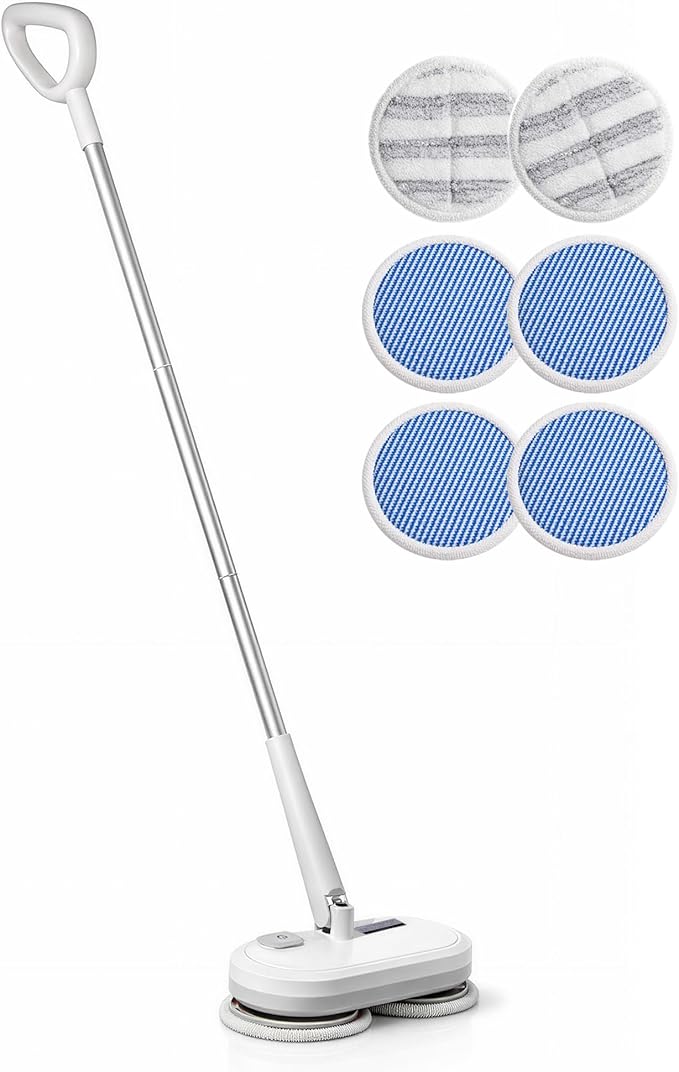 Cordless Electric Spin Mop with 220 RPM High Speed Motor for Hardwood Tile Laminate and Vinyl Floors with 4 Gray and 2 White Pads
