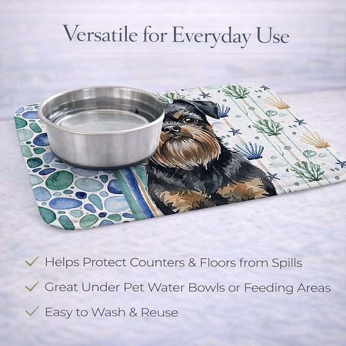 Caroline's Treasures Black and Tan Brussels Griffon Coastal Sea Glass Dish Drying Mat Absorbent Dish Drying Mat Pad for Kitchen Counter Dish Drainer Mat for Countertop 14 x 21 Multicolor