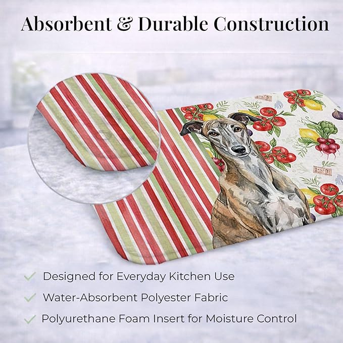 Caroline's Treasures Brindle Greyhound Vegetables Dish Drying Mat Absorbent Dish Drying Mat Pad for Kitchen Counter Dish Drainer Mat for Countertop 14 x 21 Multicolor
