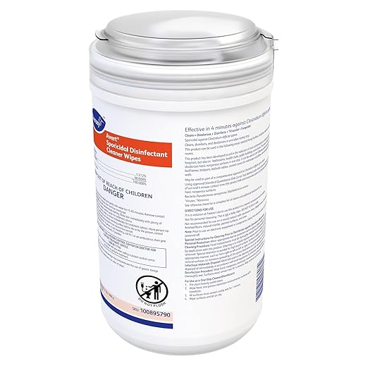 Diversey 100895790 Avert Sporicidal Disinfectant Cleaner Hospital Grade Kills C. Difficile Spores Standard Size Wipes 160-Wipes 1-Canister (Pack of 12)