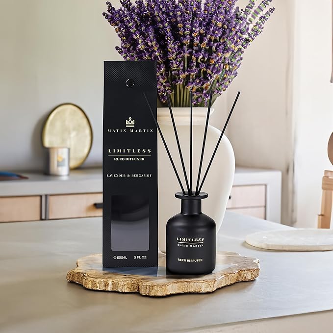 Matin Martin Limitless Reed Diffuser 5 oz - Luxury Aromatherapy with Lavender &amp Bergamot - Home Decor Gift for Bedroom Office Living Room Bathroom - Long Lasting Scent with Premium Fragrance St
