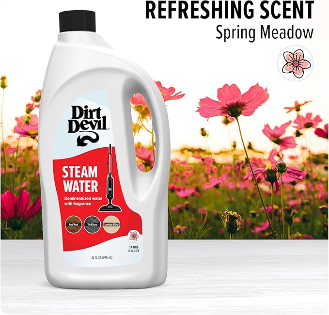 Dirt Devil Steam Mop Cleaner For Sealed Hard Floors WD20000 Black + 32 oz Steam Water For Sealed Hard Surfaces Demineralized Scented Water AD31401