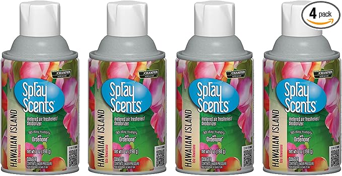 Champion Sprayon SprayScents Metered Air Freshener Refill 7 oz Odor Control Fragrance Hawaiian Island (4 Pack)