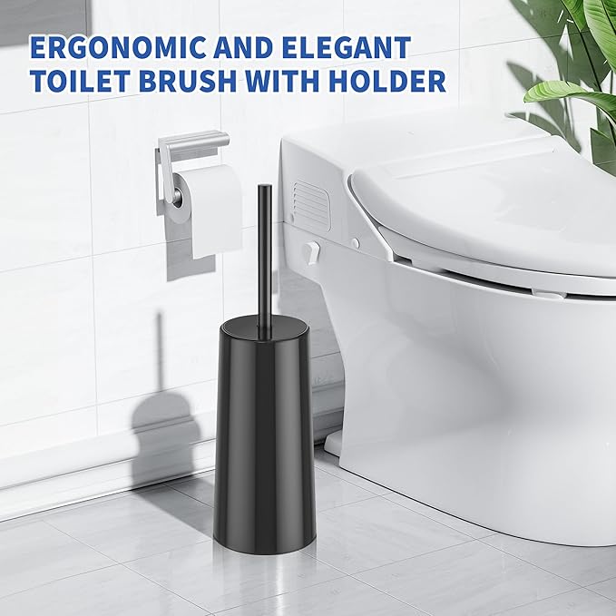 Toilet Brush and Holder 2 Pack Toilet Brush Stainless Steel Toilet Bowl Brush for Bathroom Toilet-Ergonomic ElegantDurable (Black)