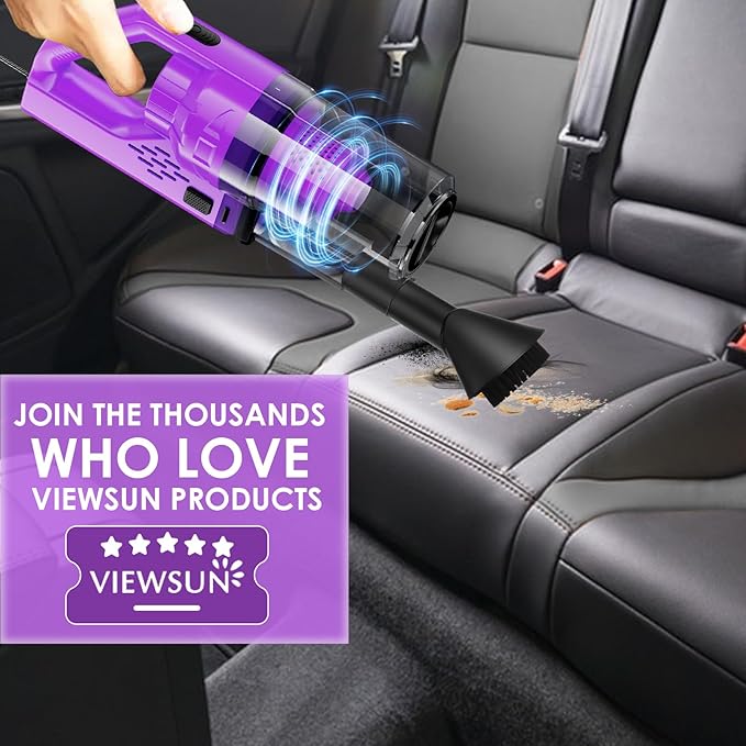Viewsun 17PCS Car Cleaning Kit Purple Car Interior Detailing Kit with High Power Handheld Vacuum Detailing Brush Set Windshield Cleaner Cleaning Gel Complete Auto Accessories for Women Gift