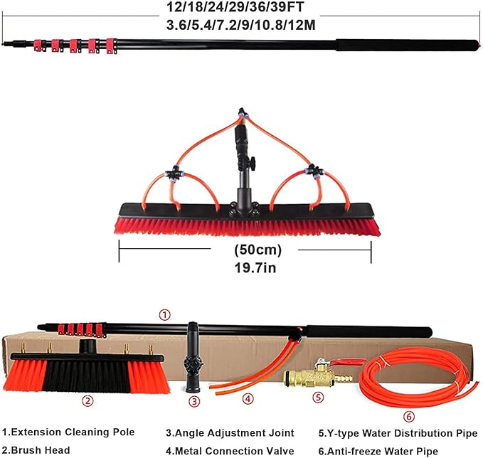 20-39FT Window Cleaning Pole Water Fed Telescopic Brush Window Cleaner Kit Extendable Solar Panel Washing Equipment Cleaning Conservatory30FT/9M