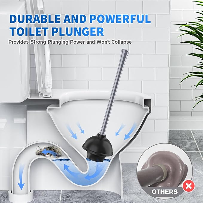 Toilet Plunger and Brush2 Pack Bowl Brush and Heavy Duty Toilet Plunger Set with Ventilated Holder 2-in-1 Toilet Brush and Plunger Combo for 5.3-inch Toilet DrainBathroom Cleaning