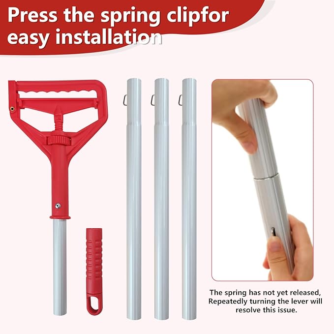 mop Holder Replacement mop Stick mop Handle Heavy-Duty Commercial Industrial mop Handle Suitable for Cotton and Fiber mop Heads with Threaded Clamping Device Aluminum Handle red mop Stick