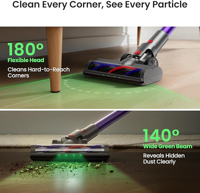 Xlife Cordless Vacuum Cleaner 550W 48KPA Stick Vacuum Cleaners for Home Wireless Vacumm with Self-Standing Anti-Tangle Brush for Hardwood Floor/Carpet/Pet Hair-P12