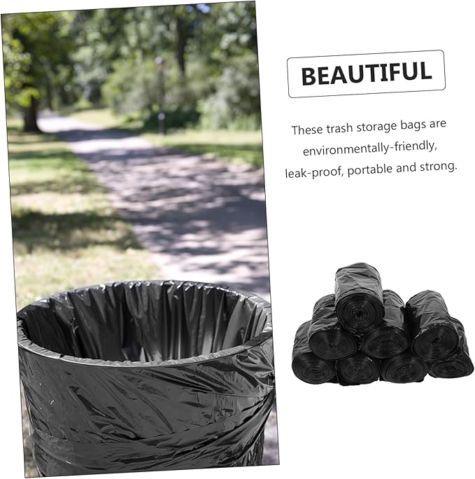 200Pcs Thickened Portable Trash Bags Garbage Pouches for Bathroom Kitchen and Living Room Durable Pe Easy Use Design Black Color