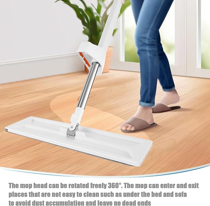 Floor Cleaning Mop – Microfiber Flat Apparatus Stainless Steel Wringer Wet Dry Dust Device with Durabll Reusable Pad | Perfect Use for Home Office Kitchen Bathroom Surfaces Care and Housework