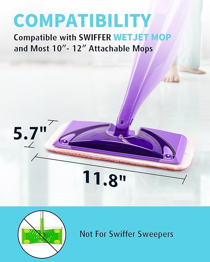 Power Scrubbing Reusable Mop Pads for Swiffer Wet Jet Mops (12 Pack) Wet Jet Refills Washable Microfiber Mop Pads for Floor Cleaning Wet Dry Use