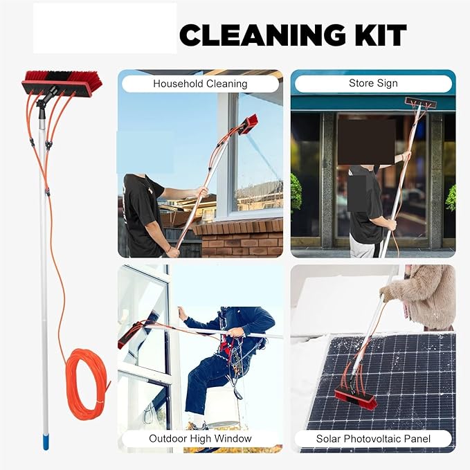 Solar Panel Cleaning Brush Hydraulic Pole Cleaning Kit 180° Rotating Window Cleaner With Telescopic Handle Removable Brush Head RoofWater Fed Pole