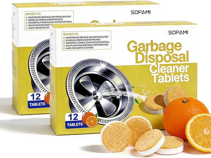 SOPAMI Garbage Disposal Cleaner Tablets 24-Pack - Sink Cleaner and Deodorizer Disposal Cleaner and Deodorizer Garbage Disposal Cleaner and Deodorizer Tablets