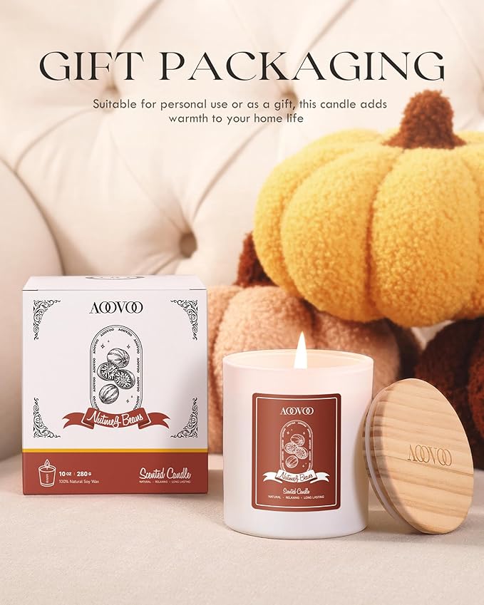 AOOVOO Nutmeg Beans Scented Candles for Women - Aromatherapy Candle with Crystals Inside 10oz Soy Candles for Home Scented Birthday Gifts Valentines Day Candle for Women Mom