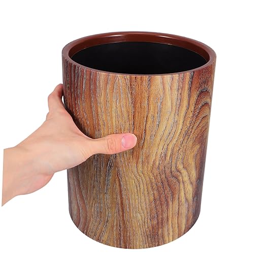 jojofuny Vintage Style Open Top Trash Can Imitation Wood Grain Round Wastebasket for Office Home Farmhouse Easy-Clean Garbage Bin