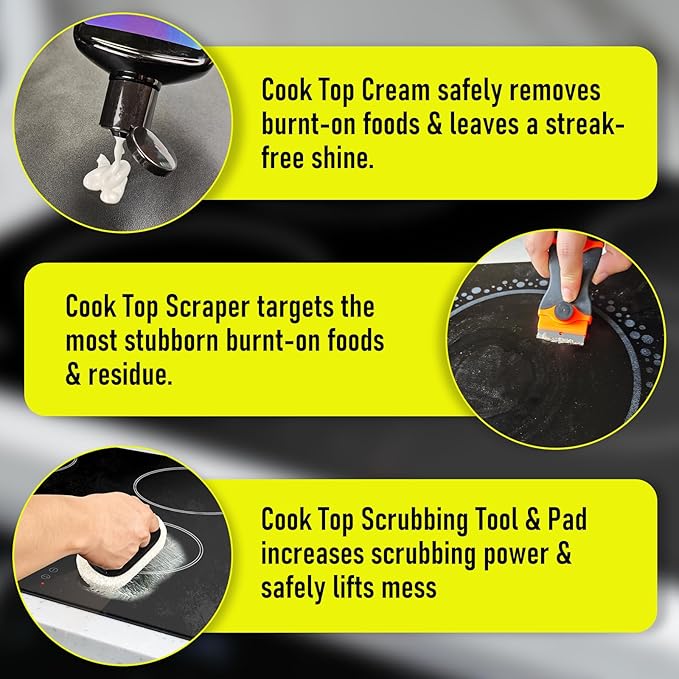Cooktop Cleaner Kit35 oz Glass Top Stove Cleaner and PolishStove Top Cleaner Kit with ScraperScrubbing PadRemoves Tough Stains