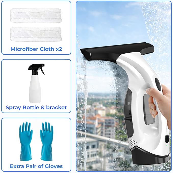 Window Vacuum Squeegee Cordless 2000Pa Electric Window Cleaner Tool 11 Window Cleaning Kit Shower Squeegee for Shower Doors Mirrors Car Windshields &amp Tiles