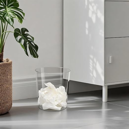Okllen 6 Pack Clear Round Plastic Waste Baskets BPA-Free Trash Can Bin for Bathroom Kitchen Office Home 8x7.5x6.4