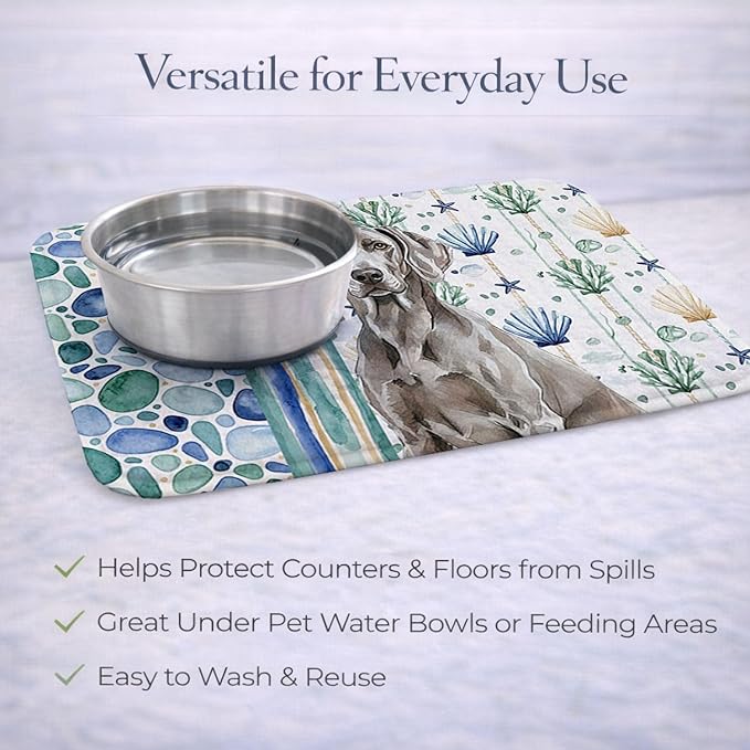 Caroline's Treasures Weimaraner Coastal Sea Glass Dish Drying Mat Absorbent Dish Drying Mat Pad for Kitchen Counter Dish Drainer Mat for Countertop 14 x 21 Multicolor
