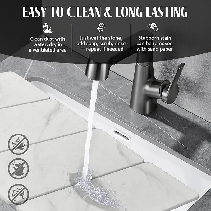 Large Stone Dish Drying Mats for Kitchen Counter 24(L)×16(W) Marble pattern Drying Collapsible Dish Drying Mat Eco-Friendly Absorbent Diatomaceous Earth Mats for Dishes Bottles Cups