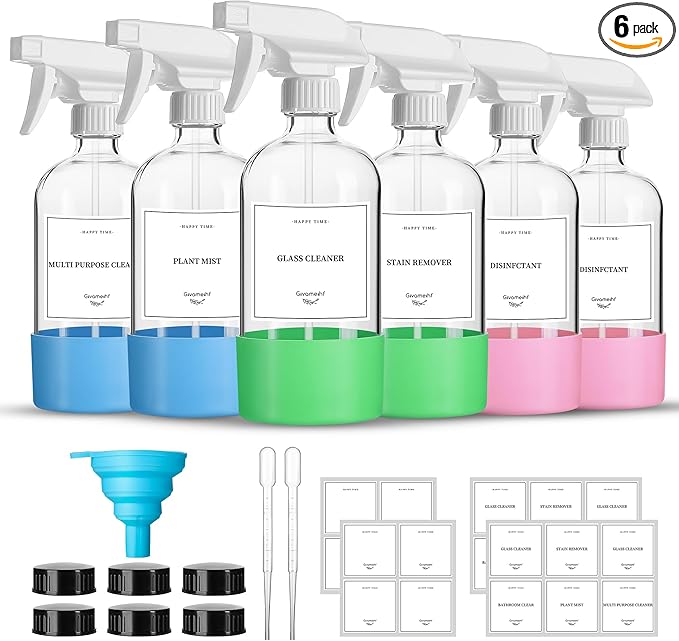 16oz Clear Glass Spray Bottles6 Pack Glass Spray Bottles Refillable Empty Bottle with Adjustable NozzleSpray Bottle for Essential OilsCleaningPetsHair Mister