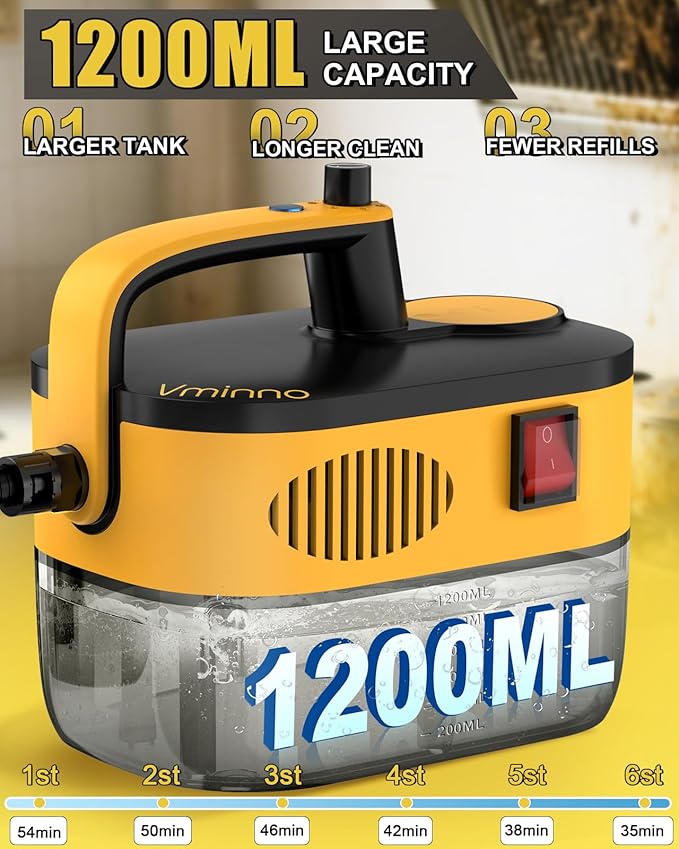 Heavy Duty Steam Cleaner for Home Fast Heating &amp 1.2L Tank 6-Level Adjustable Pressurized Portable Steamer for Cleaning with 11 Accessories for Grout Tile Floor Car and More(Yellow)