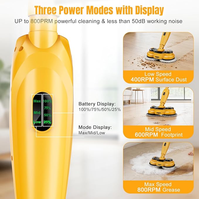 Cordless Electric Mop for Dewalt 20V Battery (NO Battery) 2 in 1 Spin Mop &amp Electric Floor Scrubber Machine with LED Light &amp Water Spray 800 RPM Rotating Electric Mops for Floor Cleaning (Ye