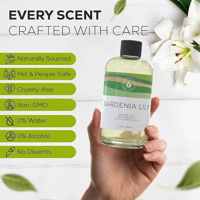 Aroma Country Gardenia Lily Diffuser Oil - Luxury Essential Oils for Diffuser Refill &amp Air Freshener Room Spray - Long-Lasting &amp Natural Home Fragrance Scented Oil for Diffusers (8.5 Fl. oz)