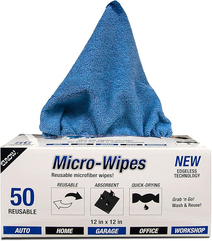 Eurow 200GSM Microfiber Cleaning and Drying Cloths with Dispenser Box Reusable Streak-Free Scratch-Free Ultra Absorbent Edgeless for All Surface Types 12x12in 50-Pack Blue