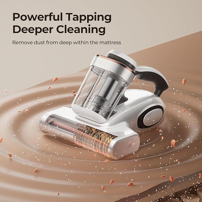 JIGOO Bed Vacuum Cleaner with Dust Sensor Mattress Vacuum Cleaner with UV &amp Ultrasonic and High Heating 13Kpa Suction 500W Powerful Double-Cup Handheld Vacuums (J300 Corded)