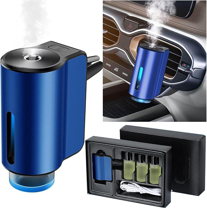 Smart Car Air FreshenerCar Air Freshener DiffuserRechargeable Car Aroma Diffuser3 Level Adjusts Intelligent Car Diffuser3 Bottles PerfumeMen's Fragrance(Blue) 1.8X1.2X1.2inch
