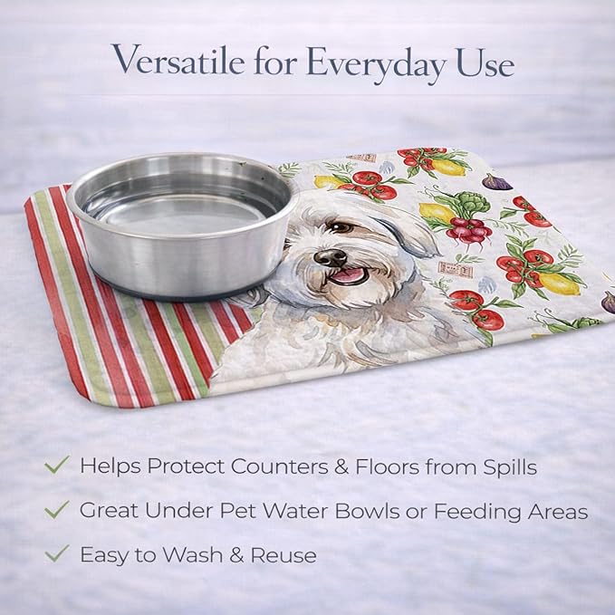 Caroline's Treasures Coton de Tulear Vegetables Dish Drying Mat Absorbent Dish Drying Mat Pad for Kitchen Counter Dish Drainer Mat for Countertop 14 x 21 Multicolor