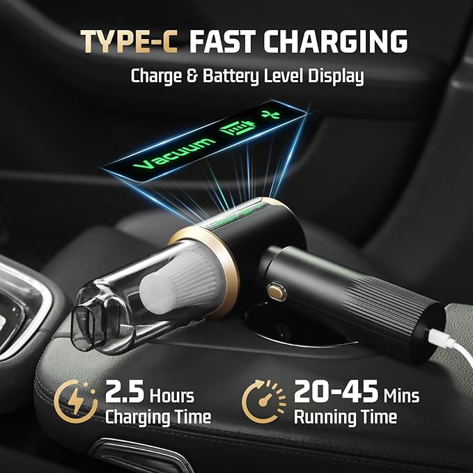 Car Handheld Vacuum Cordless: Car Vacuum Cleaner with 16000Pa Ultra-Strong Suction Brushless Motor &amp HEPA Filter - Lightweight Design for Driver and Office Worker - Off Black