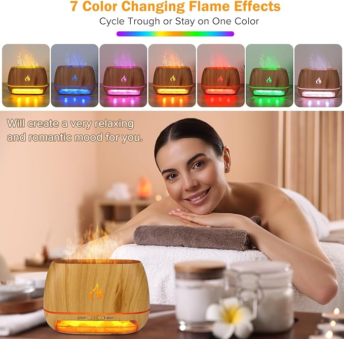 3-in-1 Ultrasonic Essential Oil Diffuser &amp Himalayan Salt Lamp Diffuser &amp 7 Colors Changing Oil Diffuser100% Pure Himalayan Pink Salt Rock Waterless Auto off-200ml (Wooden Grain)