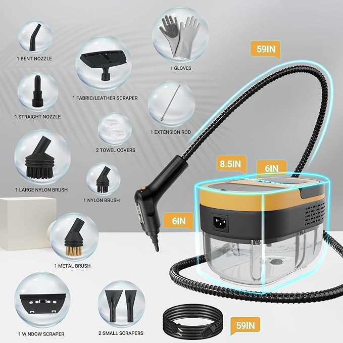 Steam Cleaner 2500W Handheld Steamer with 1.6L Tank 3 Steam Levels Portable Steam Cleaning Machine for Home Car Detailing Furniture Bed Bugs &amp Grout – Yellow