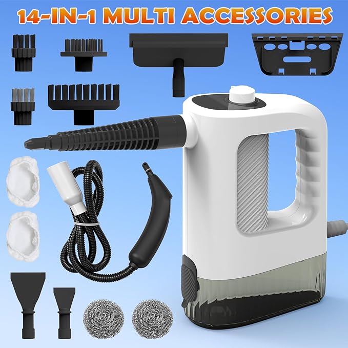 Steam Cleaner 3-Level Adjustable Handheld Steam Cleaner 15s Heat-Up 400ML Large Capacity Steamer Cleaning with 14 pcs Accessories Portable Steam Cleaner for Home for Dirt Grease TileFloor Car