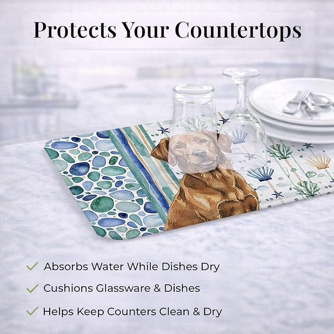 Caroline's Treasures Chesapeake Bay Retriever Coastal Sea Glass Dish Drying Mat Absorbent Dish Drying Mat Pad for Kitchen Counter Dish Drainer Mat for Countertop 14 x 21 Multicolor