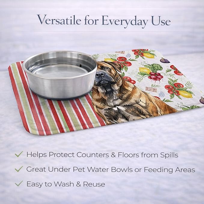 Caroline's Treasures Brindle Boerboel Vegetables Dish Drying Mat Absorbent Dish Drying Mat Pad for Kitchen Counter Dish Drainer Mat for Countertop 14 x 21 Multicolor