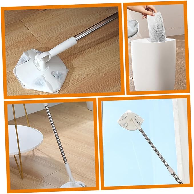 Cabilock Household Dust Mop with Retractable Handle Rotatable Triangular Dust Removal Mop Cloth for Floor and Surface Dusting for Home Use