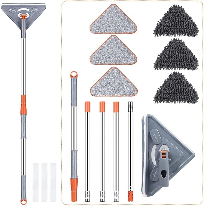 14Pcs Cleaner Mop with Long Hand 360° Rotatable Ceiling Dust Mop Dry Wet Use Triangle Mop Household Cleaning Tools
