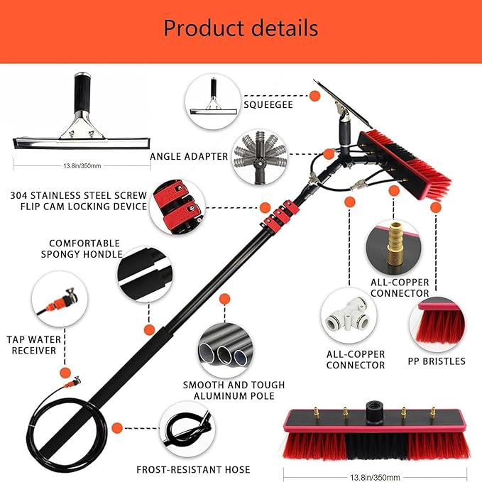 Solar Panel Cleaning Kit - 18ft Water Fed Rod Brush &amp Window Washing Equipment for Efficient Solar Roof Glass Cleaning - Perfect for Home &amp Professional Use