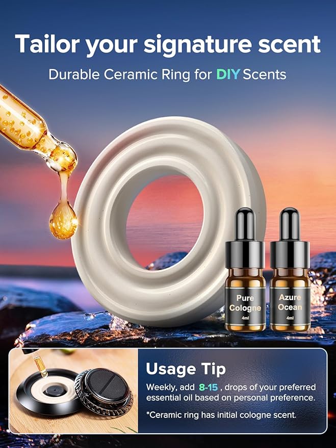 Ceeniu 2025 New UFO Car Air Freshener Solar Powered Auto Rotary Aluminum Alloy Supports DIY perfumes Natural French Fragrance Cologne &amp Mint Ice Scent Two Oils F21 Aroma Diffuser Car Fragr