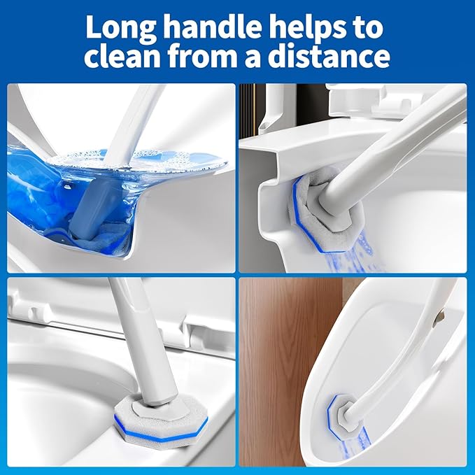 Disposable Toilet Brush Cleaning System with 50pcs Refills Pads Replacement Heads Toilet Cleaning Stick Wall Mounted Toliet Wand Kit Bathroom Maintenance Toilet Bowl Cleaner Wands Holder and Set