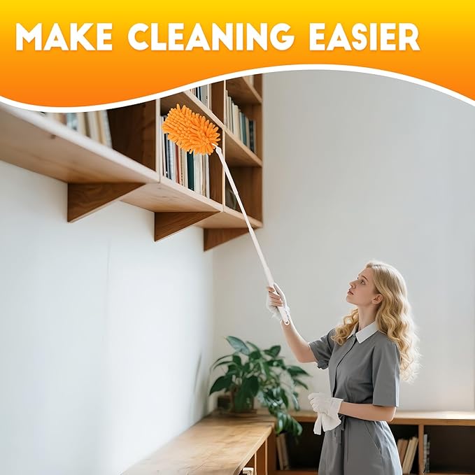 16Pcs Reusable Duster Refill Compatible with Swiffer Hand Duster +3FT Extended Handle +1 Handle 360 Heavy Duty Duster Refills for Cleaning Office Ceiling Fan