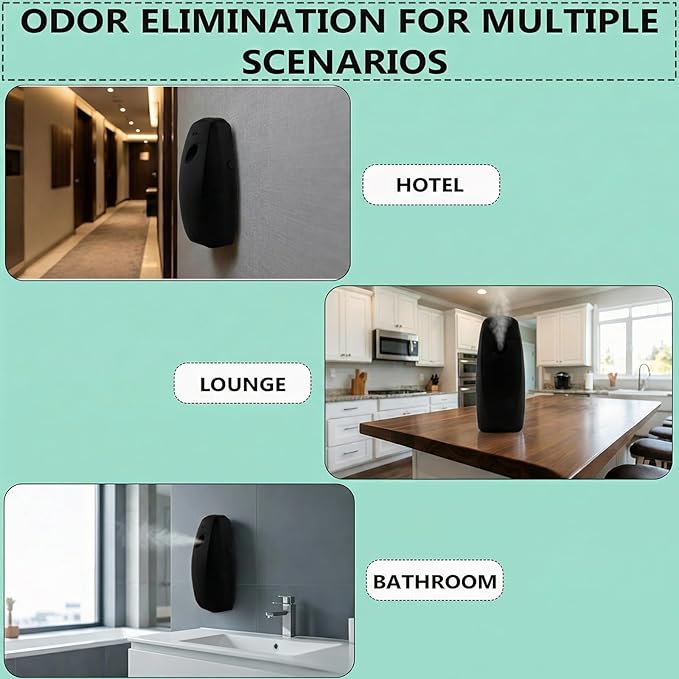 Automatic Spray Dispenser – 4-Pack Room Spray Air Freshener Wall Mounted or Desktop Design for Home &amp Commercial Use – Battery Operated Air Freshener(Black)